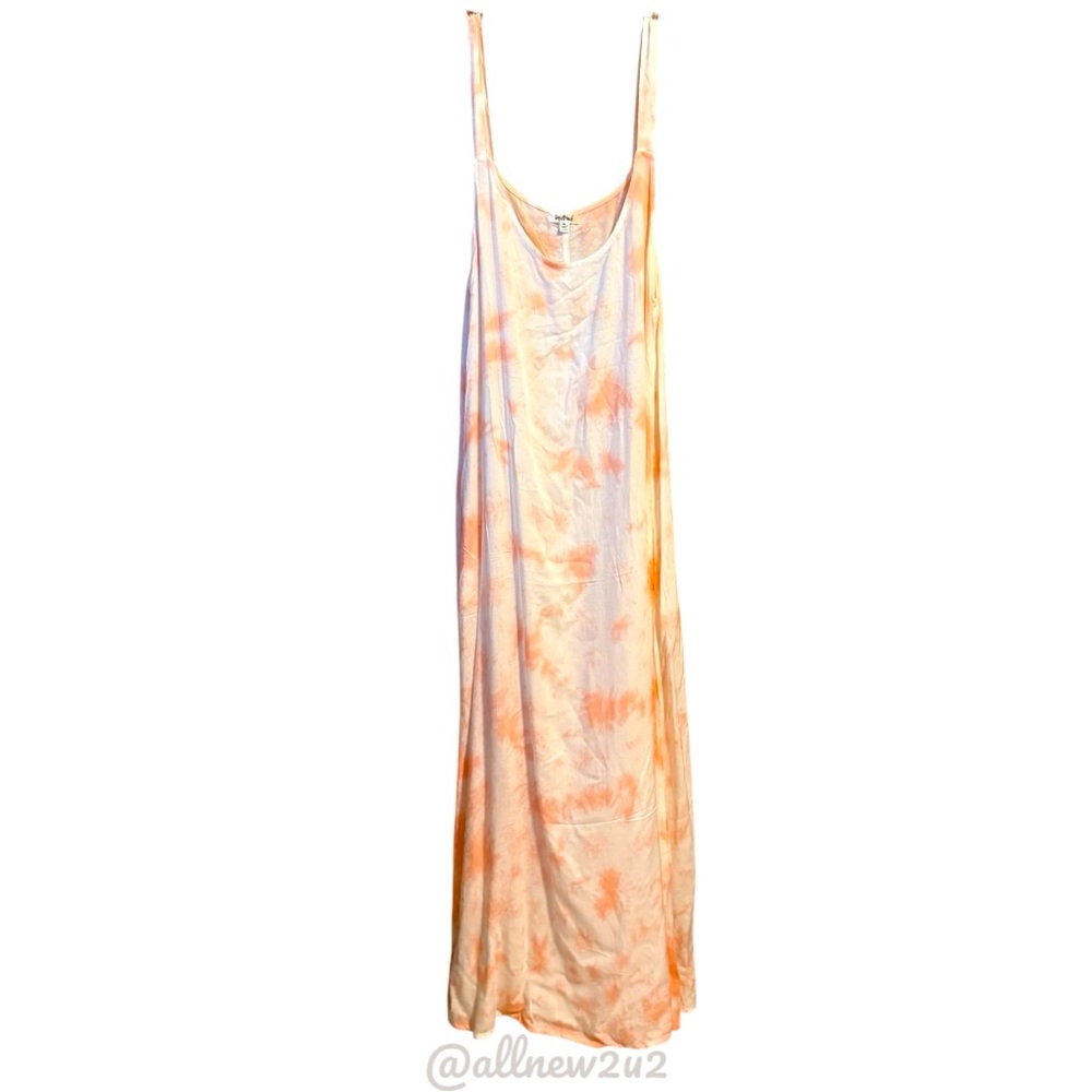 Daybreak Tie-Dye Maxi White & Peach Spaghetti Straps Scoop Neck XL